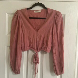 Wild Love Boho Blouse - Long Sleeve with tie front - hook closure Size Small EUC